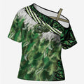 Green Traditional Cloak Aotearoa Cross Shoulder Shirt Maori Paua Shell Korowai Pattern - Aussie Hoodie