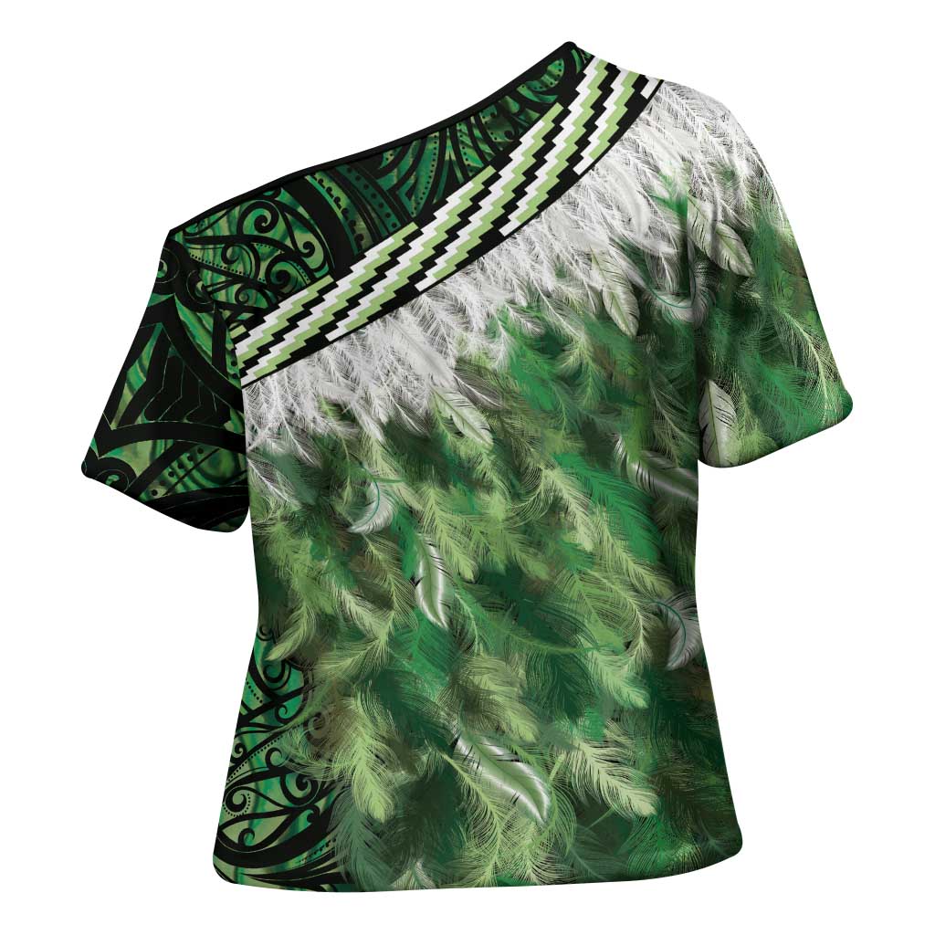 Green Traditional Cloak Aotearoa Cross Shoulder Shirt Maori Paua Shell Korowai Pattern - Aussie Hoodie