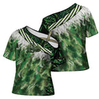 Green Traditional Cloak Aotearoa Cross Shoulder Shirt Maori Paua Shell Korowai Pattern - Aussie Hoodie