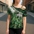 Green Traditional Cloak Aotearoa Cross Shoulder Shirt Maori Paua Shell Korowai Pattern - Aussie Hoodie