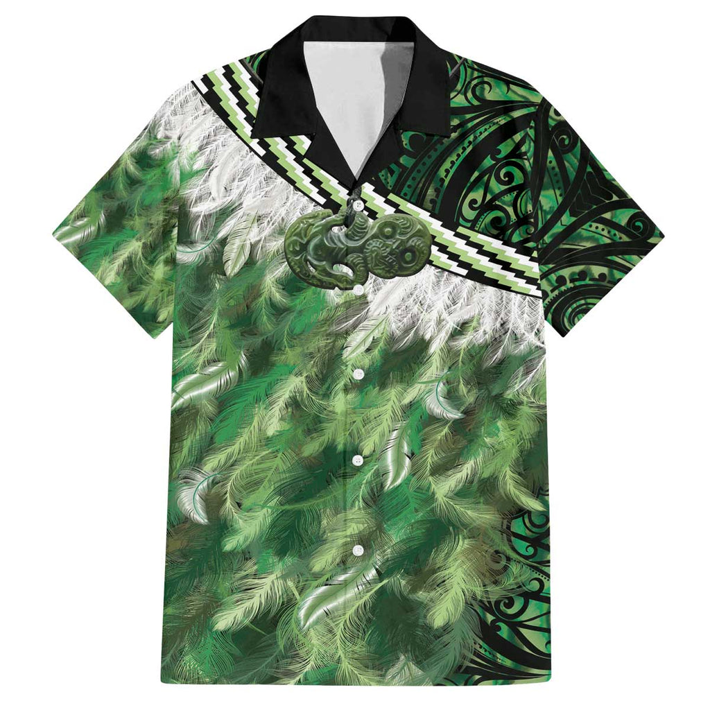 Green Traditional Cloak Aotearoa Family Matching Off The Shoulder Long Sleeve Dress and Hawaiian Shirt Maori Paua Shell Korowai Pattern