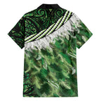 Green Traditional Cloak Aotearoa Family Matching Off Shoulder Maxi Dress and Hawaiian Shirt Maori Paua Shell Korowai Pattern