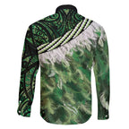 Green Traditional Cloak Aotearoa Family Matching Off Shoulder Maxi Dress and Hawaiian Shirt Maori Paua Shell Korowai Pattern
