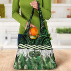 Green Traditional Cloak Aotearoa Grocery Bag Maori Paua Shell Korowai Pattern