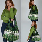 Green Traditional Cloak Aotearoa Grocery Bag Maori Paua Shell Korowai Pattern