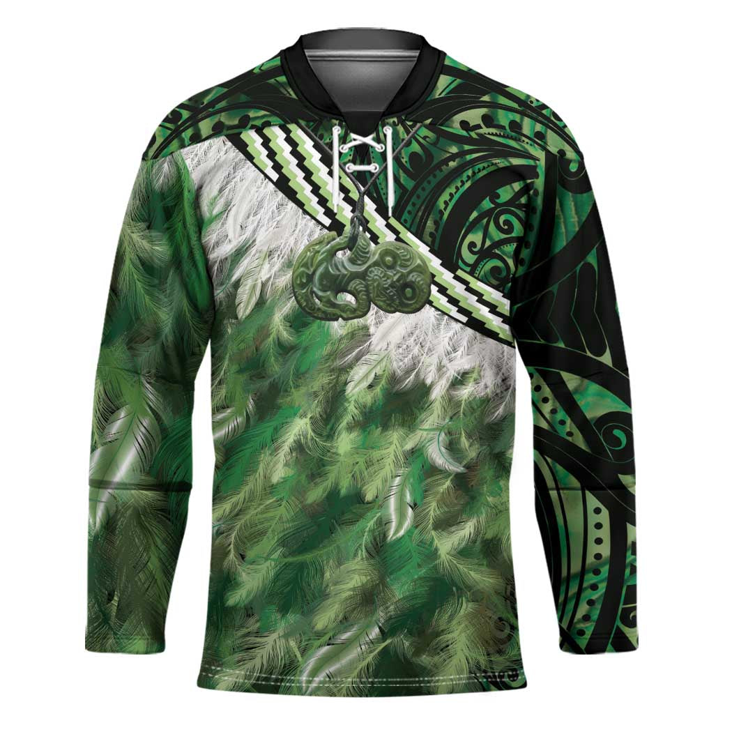 Green Traditional Cloak Aotearoa Hockey Jersey Maori Paua Shell Korowai Pattern - Aussie Hoodie