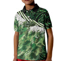 Green Traditional Cloak Aotearoa Kid Polo Shirt Maori Paua Shell Korowai Pattern