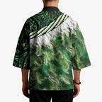 Green Traditional Cloak Aotearoa Kimono Maori Paua Shell Korowai Pattern - Aussie Hoodie