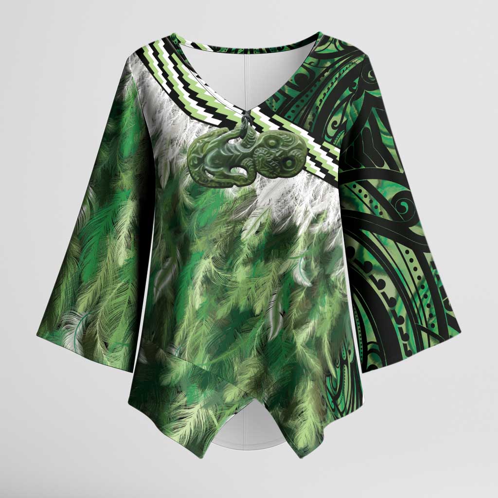 Green Traditional Cloak Aotearoa Kimono Sleeve Blouse Maori Paua Shell Korowai Pattern - Aussie Hoodie