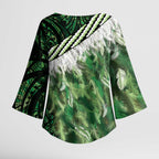 Green Traditional Cloak Aotearoa Kimono Sleeve Blouse Maori Paua Shell Korowai Pattern - Aussie Hoodie