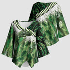 Green Traditional Cloak Aotearoa Kimono Sleeve Blouse Maori Paua Shell Korowai Pattern - Aussie Hoodie