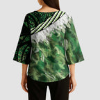 Green Traditional Cloak Aotearoa Kimono Sleeve Blouse Maori Paua Shell Korowai Pattern - Aussie Hoodie