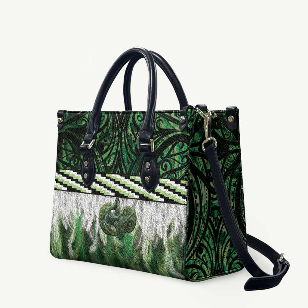 Green Traditional Cloak Aotearoa Leather Bag Maori Paua Shell Korowai Pattern - Aussie Hoodie