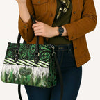 Green Traditional Cloak Aotearoa Leather Bag Maori Paua Shell Korowai Pattern - Aussie Hoodie