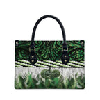 Green Traditional Cloak Aotearoa Leather Bag Maori Paua Shell Korowai Pattern - Aussie Hoodie