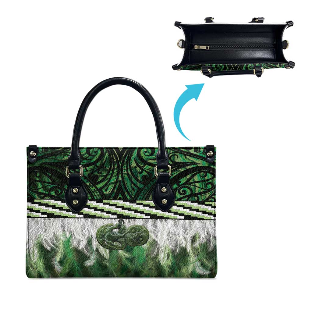 Green Traditional Cloak Aotearoa Leather Bag Maori Paua Shell Korowai Pattern - Aussie Hoodie