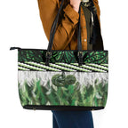 Green Traditional Cloak Aotearoa Leather Tote Bag Maori Paua Shell Korowai Pattern