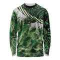 Green Traditional Cloak Aotearoa Long Sleeve Shirt Maori Paua Shell Korowai Pattern