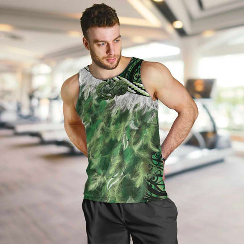 Green Traditional Cloak Aotearoa Men Tank Top Maori Paua Shell Korowai Pattern