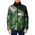 Green Traditional Cloak Aotearoa Padded Jacket Maori Paua Shell Korowai Pattern - Aussie Hoodie