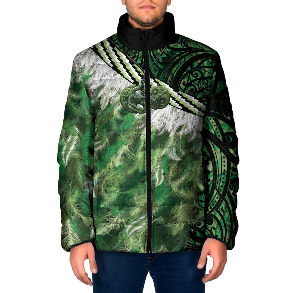 Green Traditional Cloak Aotearoa Padded Jacket Maori Paua Shell Korowai Pattern - Aussie Hoodie