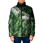 Green Traditional Cloak Aotearoa Padded Jacket Maori Paua Shell Korowai Pattern - Aussie Hoodie
