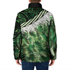 Green Traditional Cloak Aotearoa Padded Jacket Maori Paua Shell Korowai Pattern - Aussie Hoodie