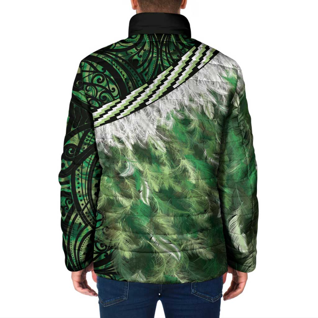 Green Traditional Cloak Aotearoa Padded Jacket Maori Paua Shell Korowai Pattern - Aussie Hoodie