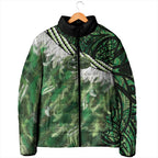Green Traditional Cloak Aotearoa Padded Jacket Maori Paua Shell Korowai Pattern - Aussie Hoodie
