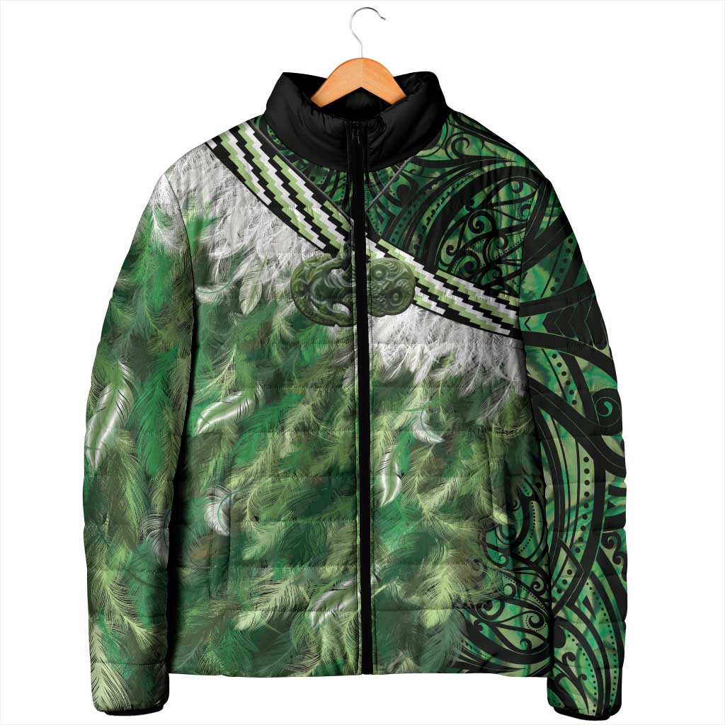 Green Traditional Cloak Aotearoa Padded Jacket Maori Paua Shell Korowai Pattern - Aussie Hoodie