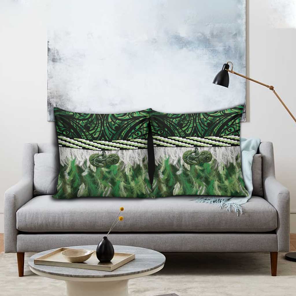 Green Traditional Cloak Aotearoa Pillow Cover Maori Paua Shell Korowai Pattern - Aussie Hoodie