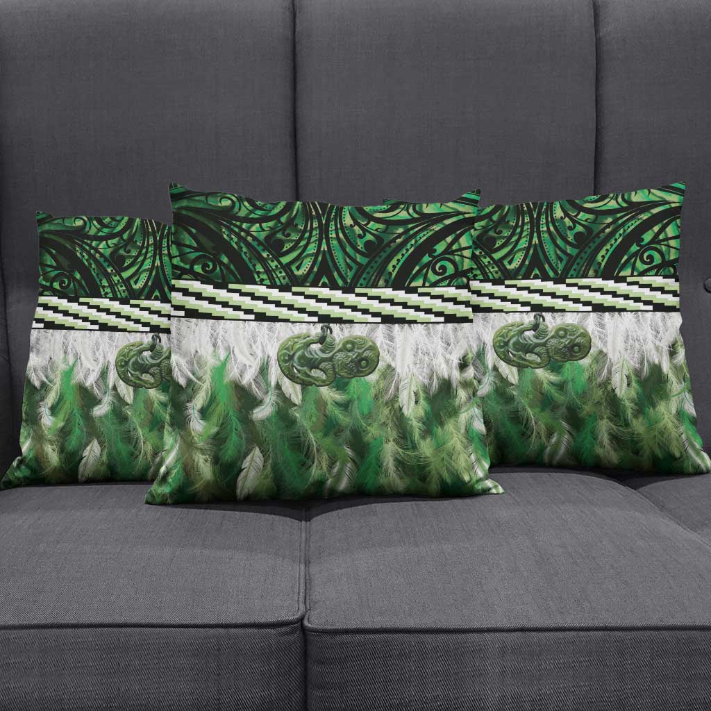 Green Traditional Cloak Aotearoa Pillow Cover Maori Paua Shell Korowai Pattern - Aussie Hoodie