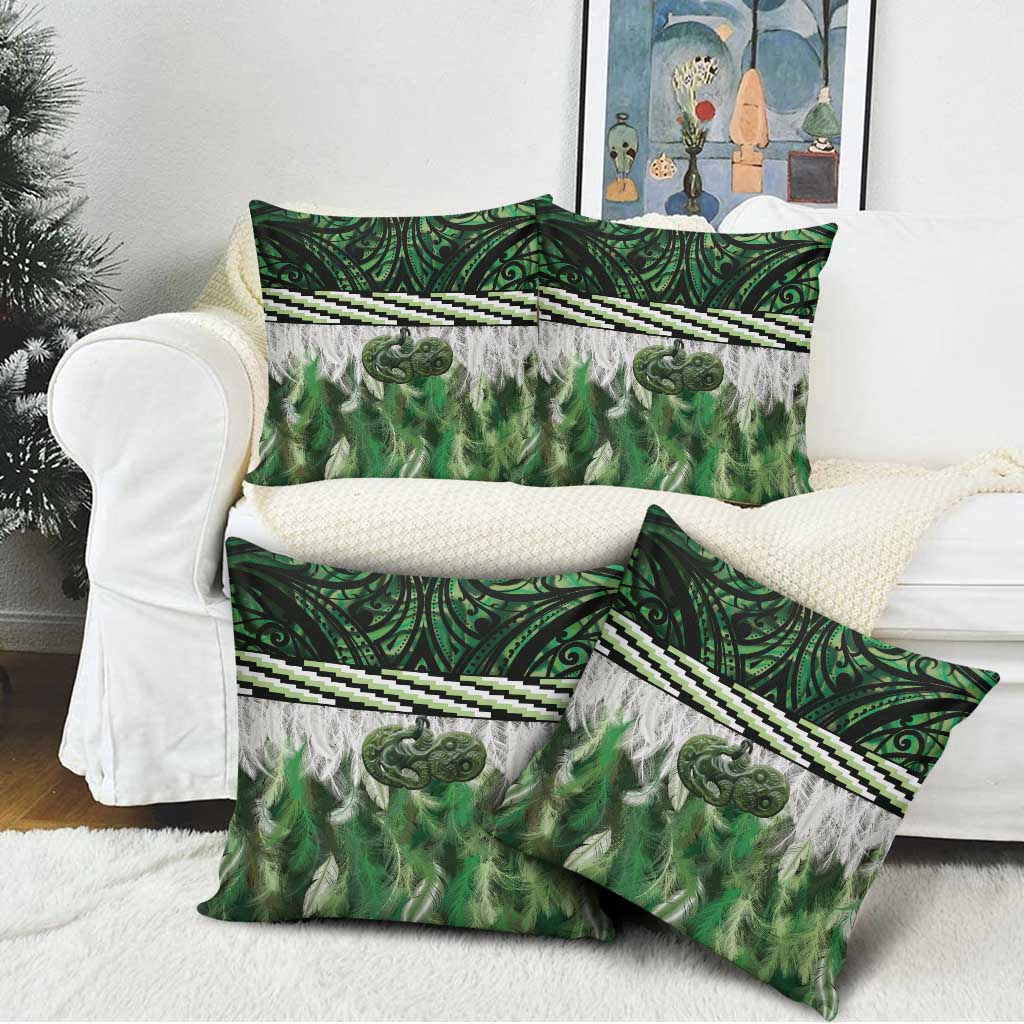 Green Traditional Cloak Aotearoa Pillow Cover Maori Paua Shell Korowai Pattern - Aussie Hoodie