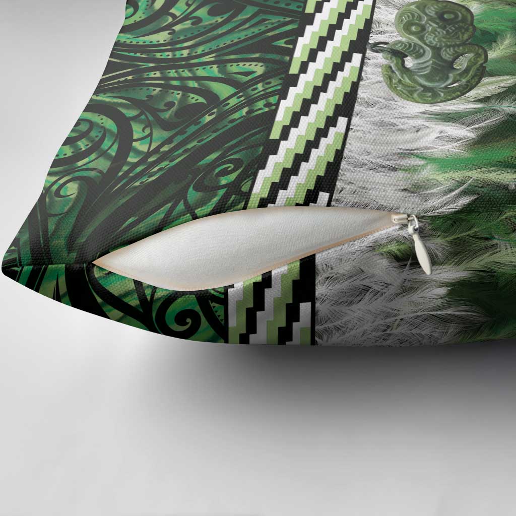 Green Traditional Cloak Aotearoa Pillow Cover Maori Paua Shell Korowai Pattern - Aussie Hoodie