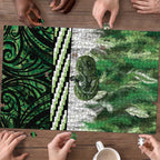 Green Traditional Cloak Aotearoa Puzzle Maori Paua Shell Korowai Pattern - Aussie Hoodie