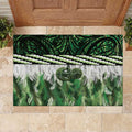 Green Traditional Cloak Aotearoa Rubber Doormat Maori Paua Shell Korowai Pattern