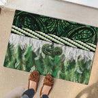 Green Traditional Cloak Aotearoa Rubber Doormat Maori Paua Shell Korowai Pattern