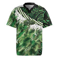 Green Traditional Cloak Aotearoa Rugby Jersey Maori Paua Shell Korowai Pattern
