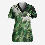 Green Traditional Cloak Aotearoa Scrub Top Maori Paua Shell Korowai Pattern - Aussie Hoodie