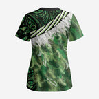 Green Traditional Cloak Aotearoa Scrub Top Maori Paua Shell Korowai Pattern - Aussie Hoodie