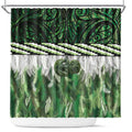Green Traditional Cloak Aotearoa Shower Curtain Maori Paua Shell Korowai Pattern