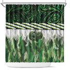 Green Traditional Cloak Aotearoa Shower Curtain Maori Paua Shell Korowai Pattern