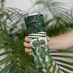 Green Traditional Cloak Aotearoa Skinny Tumbler Maori Paua Shell Korowai Pattern