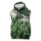 Green Traditional Cloak Aotearoa Sleeveless Hoodie Maori Paua Shell Korowai Pattern - Aussie Hoodie