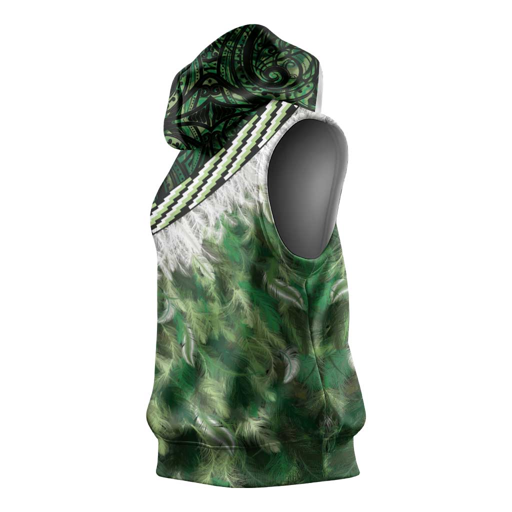 Green Traditional Cloak Aotearoa Sleeveless Hoodie Maori Paua Shell Korowai Pattern - Aussie Hoodie
