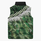 Green Traditional Cloak Aotearoa Sleeveless Puffer Jacket Maori Paua Shell Korowai Pattern - Aussie Hoodie