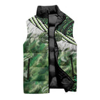 Green Traditional Cloak Aotearoa Sleeveless Puffer Jacket Maori Paua Shell Korowai Pattern - Aussie Hoodie