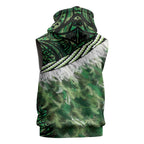 Green Traditional Cloak Aotearoa Sleeveless Zip Hoodie Maori Paua Shell Korowai Pattern LT14