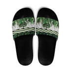 Green Traditional Cloak Aotearoa Slide Sandals Maori Paua Shell Korowai Pattern - Aussie Hoodie