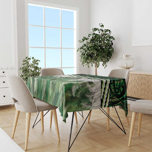 Green Traditional Cloak Aotearoa Tablecloth Maori Paua Shell Korowai Pattern